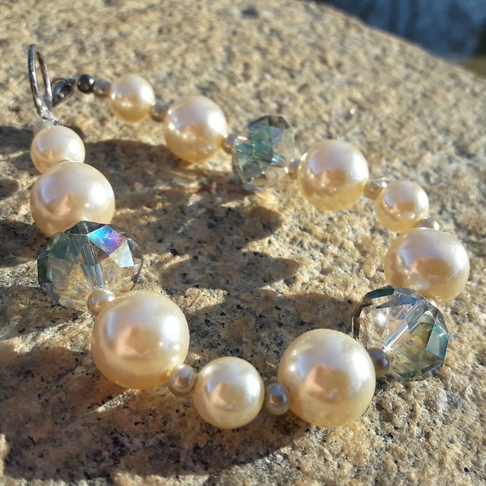 Crystal Bracelets Pearl Beaded Bracelet Chunky - Picture 3 of 8